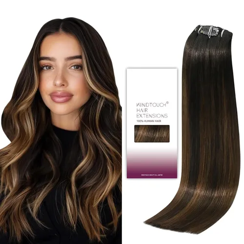 Vista 13 de WindTouch Extensiones de cabello humano real con pinzas, balayage, color rubio ceniza a rubio platino, con reflejos gruesos para cabeza completa, 14