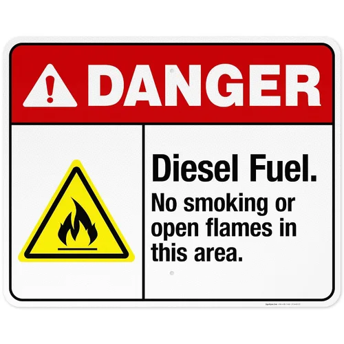Vista 14 de Diesel Fuel No Smoking Or Open Flames in This Area Sign, ANSI Danger Sign, 10x7 Inches, Rust Free .040 Aluminum, Fade Resistant, Indoor/Outdoor Use