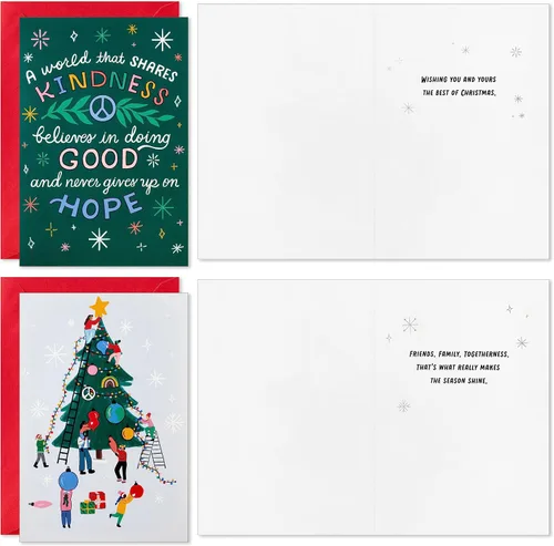 Vista 3 de Hallmark - Tarjetas navideñas en caja de colores (24 tarjetas y sobres) Esperanza, Unidad, Bondad