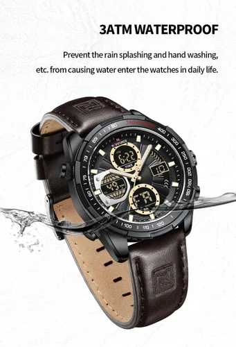 Vista 20 de NAVIFORCE Relojes digitales militares para hombre, reloj analógico de cuarzo, resistente al agua, reloj deportivo multifuncional de cuero
