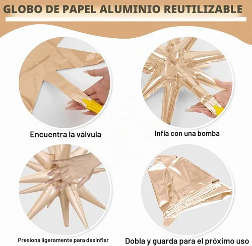 Vista 7 de 9 piezas de globos de estrella beige, grandes globos de papel de aluminio en forma de estrella en explosión, globos de Mylar en punta color crema