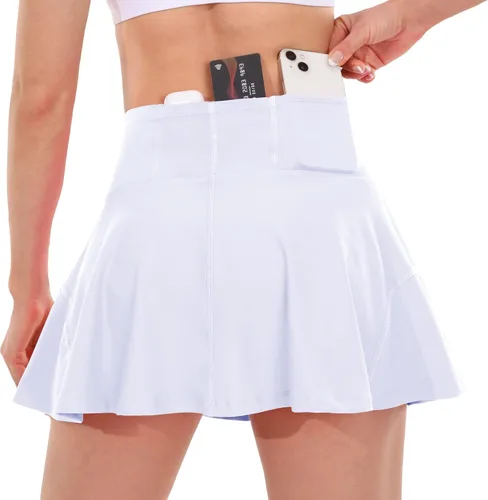 Vista 5 de Husnainna Falda de tenis plisada de cintura alta para mujer, pantalones cortos integrados con 5 bolsillos, faldas de golf, falda pantalón