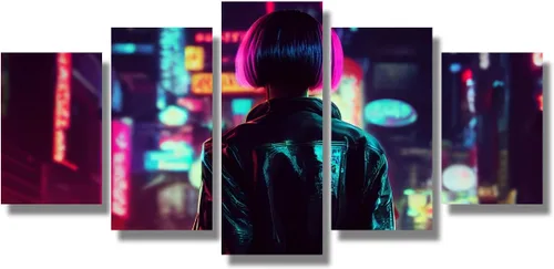 Vista 70 de Lienzo decorativo para pared, diseño de ciudad futurista Cyberpunk para sala de estar, impresión multipanel, obra de arte de cocina, pintura