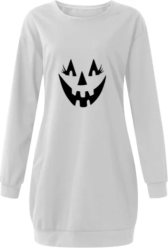 Vista 6 de Vestido de Halloween para mujer, casual, color sólido, manga larga, cuello redondo, bolsillo