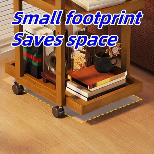 Vista 5 de Mobile Coffee Table, Wood Frame Side Table, Storage Table with Universal Wheels, 2-Tier End Table for Living Room, Bedroom, Small Space