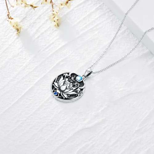 Vista 4 de PROESS Lotus Evil Eye Necklace Sterling Silver Lotus Necklace Evil Eye Pendant Necklace Spiritual Protection Jewelry Gifts for Women Men for