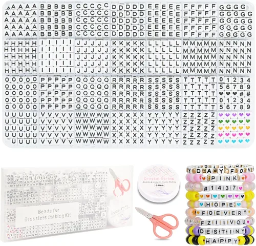 Vista 9 de FZIIVQU Kit de 1400 cuentas de letras, 28 estilos de cuentas acrílicas Letra negra y base blanca