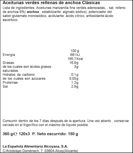 Vista 2 de La Espanola Pack Tres Aceitunas Rellenas de Anchoas 4.23 oz