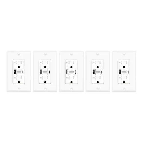 Vista 50 de Greencycle Toma GFCI de 15 amperios con puertos USB C y USB A, 1 unidad de toma eléctrica GFCI de prueba automática con USB, con indicador LED