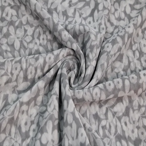Vista 3 de Texco Inc Tie Dye Ombre/Floral Pattern Poly Power Mesh Fabric/4-Way Stretch Knit Prints Ropa atlética Ropa de vestir, tela de bricolaje, gris plata