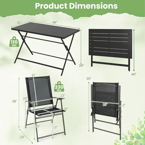 Vista 4 de Tangkula Juego de comedor plegable de 5 piezas para 4, mesa de comedor rectangular grande de metal y 4 sillas plegables de patio, mesa y sillas al