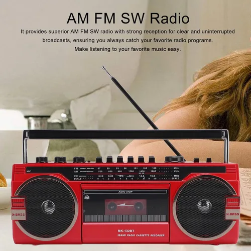 Vista 3 de Tangxi Boombox reproductor de casete retro, reproductor de cassette radio AM/FM/SW, conversión USB MP3, altavoces estéreo integrados, para viajes