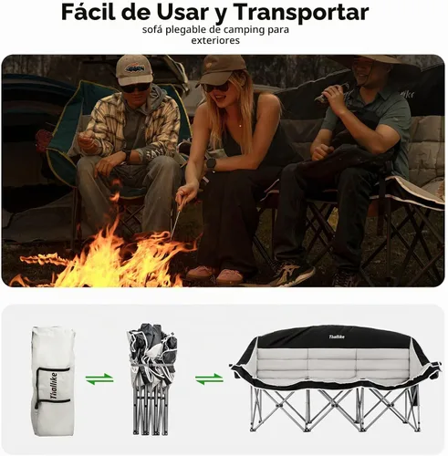 Vista 6 de Silla de camping doble – Sofá plegable para 2 – 3 personas al aire libre con portavasos y soportes para copas de vino – Sofá de dos plazas de gran