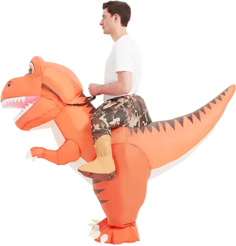 Vista 2 de GOOSH Disfraz inflable de dinosaurio para adultos que montan en T Rex Air Blow Up divertido disfraz de fiesta de Halloween cosplay