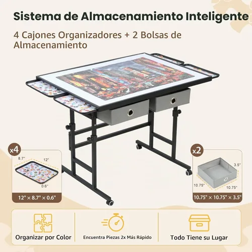 Vista 3 de BuilderButler Mesa de rompecabezas de 1500 piezas con marco de metal con ruedas, altura ajustable de 33.43 x 24.92 pulgadas y tabla de rompecabezas