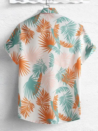 Vista 2 de SHENHE Camiseta de manga corta con botones y estampado tropical para hombre