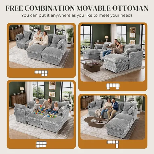 Vista 3 de Sofá de nube de 110 pulgadas en forma de U de gran tamaño gris claro para sala de estar, sofá modular modular con otomana y doble Coushion