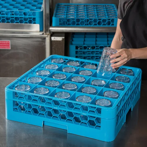 Vista 5 de Carlisle FoodService Products Opticlean - Estante de vidrio con 25 compartimentos con 1 extensor, azul, 5.56 pulgadas