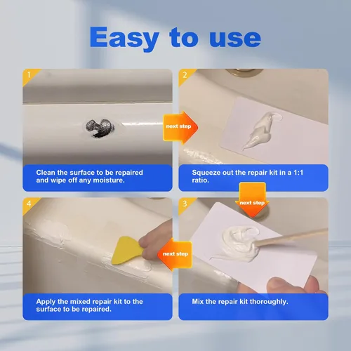 Vista 6 de Kit de reparación de bañera blanco, excelente para ducha de fibra de vidrio marina, fregadero de porcelana, cerámica, parche de bañera de acrílico
