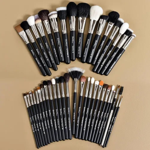 Vista 6 de BUEART DESIGN - Juego de 42 brochas de maquillaje con pelo de cabra natural real (42 piezas, negro perla mate)