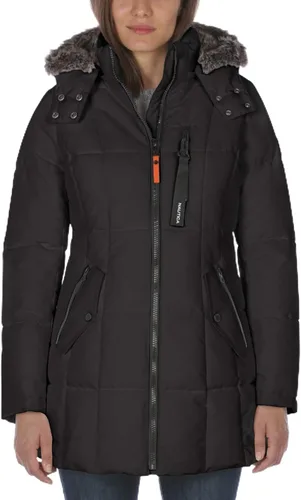 Vista 10 de Nautica Chaqueta acolchada pesada para mujer con capucha forrada de piel sintética Negro
