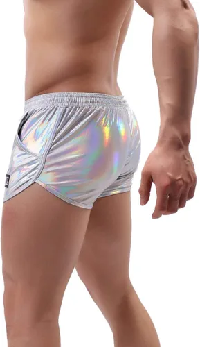 Vista 4 de ABAFIP Calzoncillos de natación holográficos metálicos brillantes para hombre, pantalones cortos, pantalones cortos, traje de baño, traje de baño