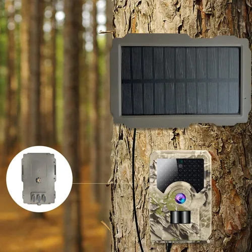 Vista 2 de Lixada Panel solar de cámara de sendero, cargador solar recargable para cámara, kit de panel solar para exteriores de 6 V-12 V con soporte giratorio