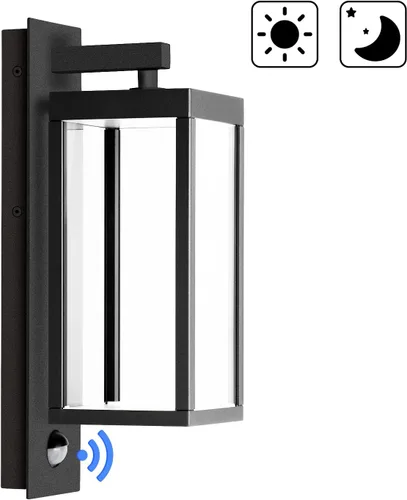 Vista 7 de Lámpara de pared para exteriores con sensor de movimiento, farol de montaje moderno, impermeable, con pantalla de vidrio transparente, lámparas