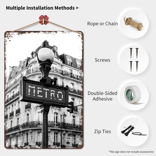 Vista 3 de Metro In Paris - Letrero de metal vintage con diseño de paisaje de ciudad, retro, para viaje, para hombre, cueva, bar, garaje, habitación, calle