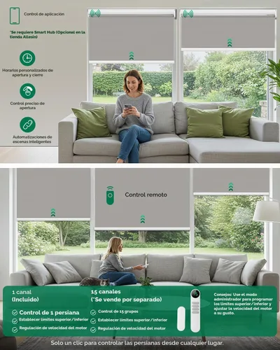 Vista 6 de Allesin Persianas motorizadas con control remoto Persianas enrollables opacas automáticas, fácil de instalar y control inteligente, persianas Gris