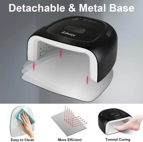 Vista 5 de Linssy - Lámpara de uñas UV inalámbrica, luz UV de 60 W para uñas de gel con 4 ajustes de tiempo, lámpara de uñas recargable con 42 cuentas para un
