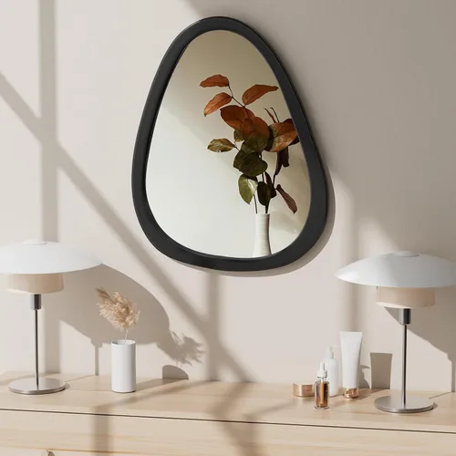 Vista 3 de Espejo de pared irregular de 22.5" x 17.5", espejo con marco de madera negra, espejo de pared asimétrico para sala de estar, dormitorio, baño