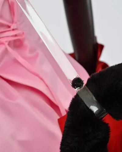 Vista 7 de miccostumes Disfraz de anime para mujer, vestido corto rosa transformado con orejas de gato y cola