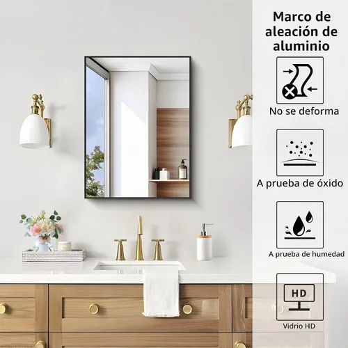 Vista 4 de KOCUUY Espejo de baño negro, espejo rectangular de 24 x 18 pulgadas para sobre el fregadero, espejo de pared decorativo moderno para dormitorio