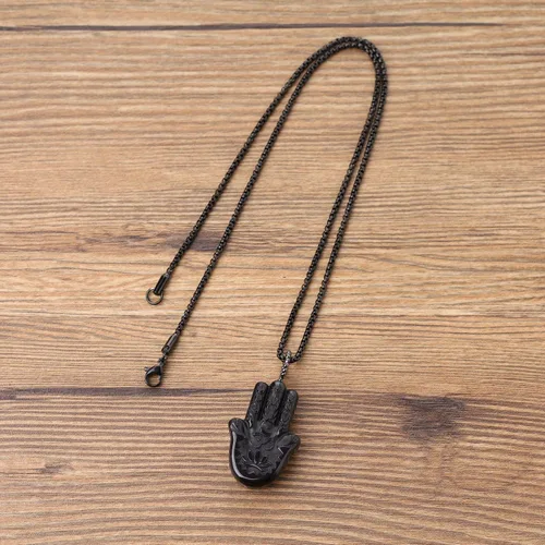 Vista 2 de COAI Collar de mano Hamsa curativa de obsidiana negra Piedra