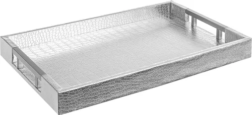 Vista 10 de Home Redefined - Moderna y elegante bandeja rectangular de 17.5 x 12 pulgadas, estilo shagreen, color azul bebé claro, con aspecto de cuero falso