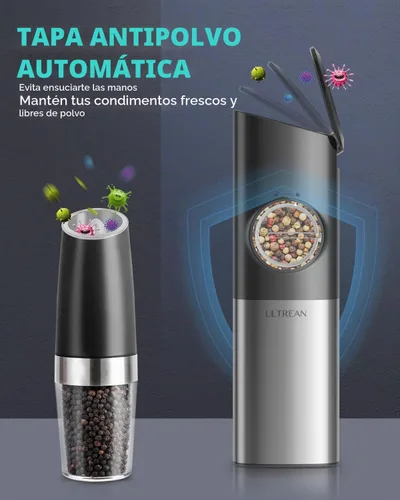 Vista 6 de Ultrean Molinillo de Pimienta Recargable, Molinillo de Sal y Pimienta por Gravedad con 6 Niveles de Grosor Ajustables, Luz LED, Operación Automática