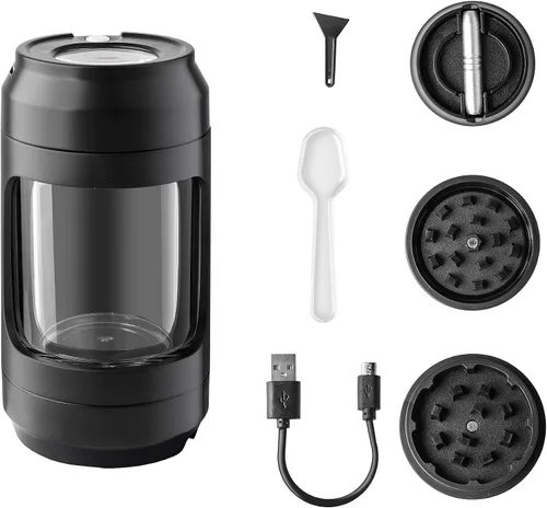 Vista 2 de Free Boy Amoladora manual con tarros de almacenamiento iluminados, tarro de visualización de aumento de 8 veces, tarro de almacenamiento y molienda