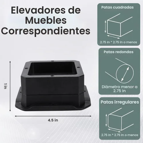 Vista 3 de BTSD-home Elevadores de cama de 1 pulgada resistentes para muebles, para sofá, mesa y silla, color negro, paquete de 4 1.0 in