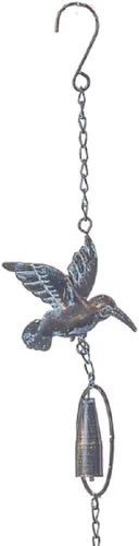 Vista 2 de Ganz Cadena de lluvia de metal de colibrí de pátina de bronce con campana de 75 pulgadas