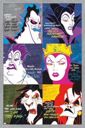 Vista 13 de Trends International Póster de pared con cuadrícula de villanos de Disney, 14.725 x 22.375 pulgadas, versión enmarcada de madera de granero