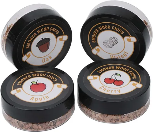 Vista 8 de Paquete de 4 chips de madera para pistola de ahumar, infusor de humo de mano, aserrín para bebidas ahumadas, alimentos, cócteles, queso, postres