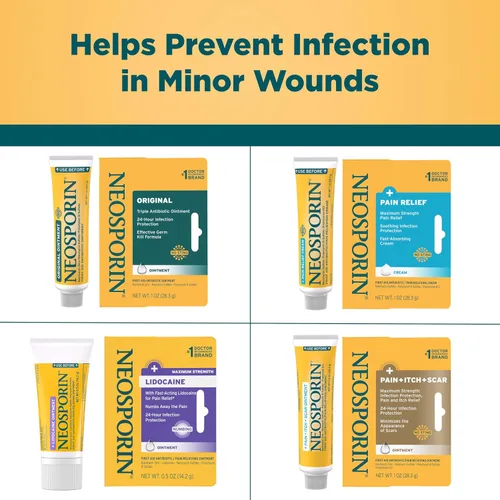 Vista 5 de Neosporin + Lidocaine First Aid Antibiotic Ointment, máxima fuerza y alivio del dolor tópico de acción rápida, protección contra infecciones de 24