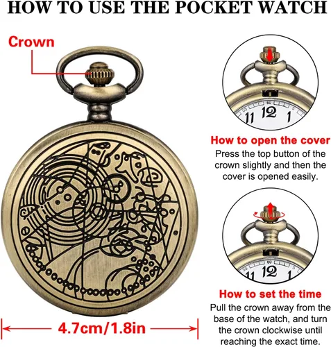 Vista 6 de Relojes de bolsillo vintage para hombres y niños, reloj de bolsillo con cadena, regalos de Navidad, regalos del día del padre, regalos del día