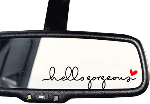 Vista 7 de 2 calcomanías de vinilo con el texto “Hello Gorgeous” para espejo retrovisor, botella de agua, cuidado personal, para la ventana del auto y laptop