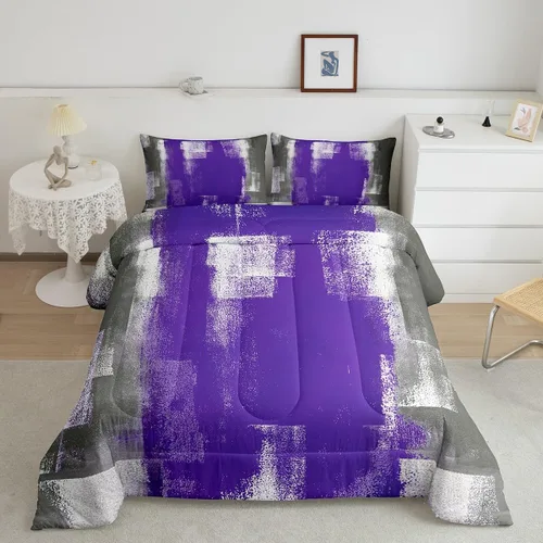 Vista 35 de Erosebridal - Juego de ropa de cama con edredón a cuadros de retazos tamaño individual, aguada geométrica en cuadrícula, conjunto retro grunge