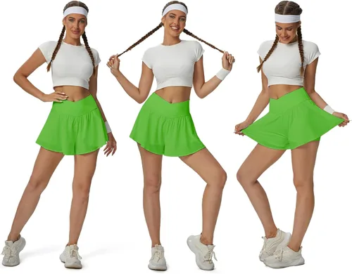 Vista 3 de Pantalones cortos cruzados fluidos 2 en 1 para mujer, pantalones cortos atléticos de mariposa, pantalones cortos para correr, tenis, gimnasio