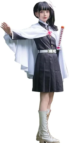 Vista 2 de Kanao Tsuyuri - Disfraz de cosplay de anime para mujer, vestido de bata de capa (cosplay de Kanao, L)