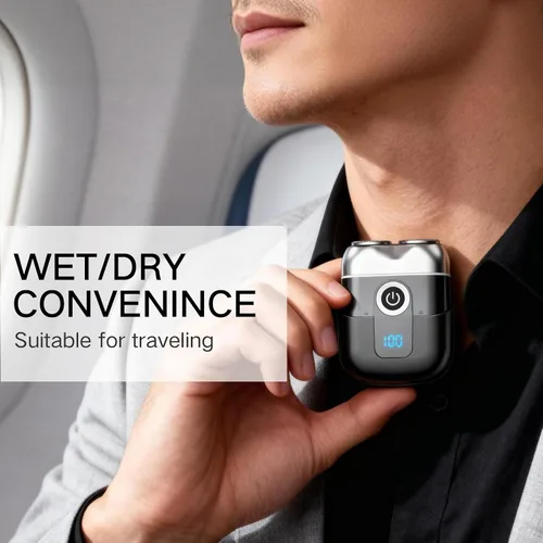 Vista 6 de Mini afeitadoras eléctricas para hombre Razor Face IPX7 Waterproof Wet Dry Cordless Razor with 3 Floating Blades LED Display for Travel Home USB