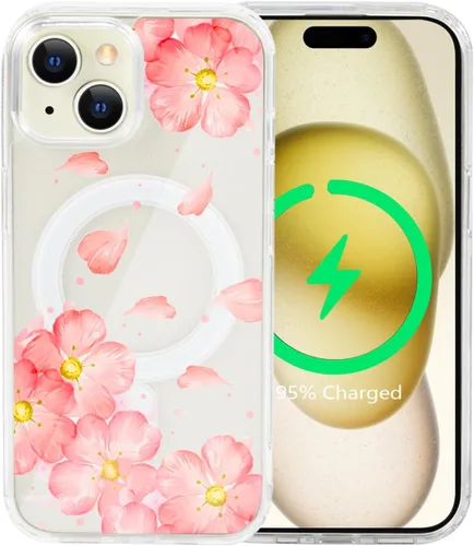 Vista 59 de Funda magnética de flores para iPhone 15 [compatible con MagSafe] Bonito patrón floral transparente a prueba de golpes